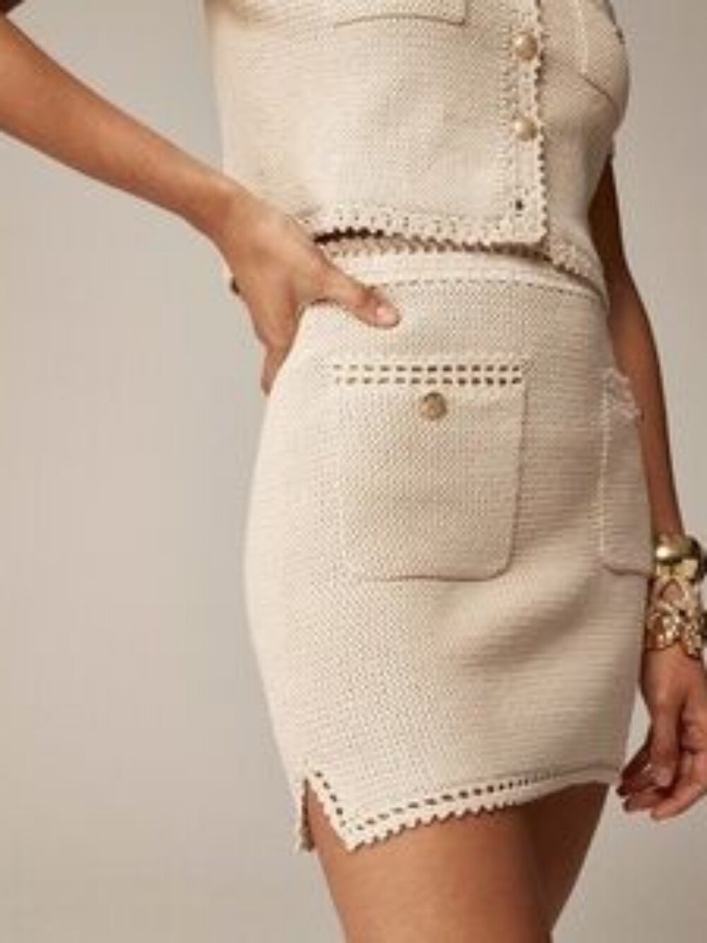 J Crew Sweater mini skirt with crochet trim
